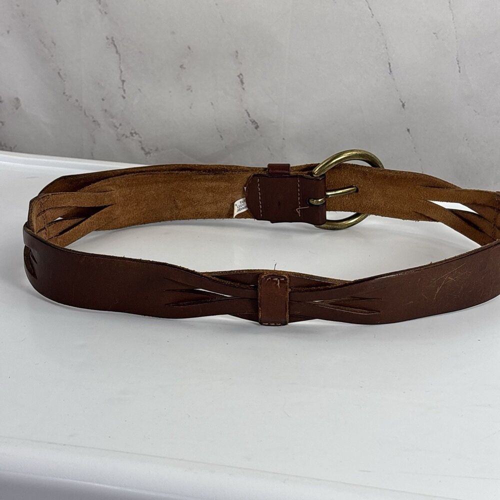 VTG American Eagle Outfitters Braided Leather Belt Cognac Brown Brass Buckle 34" - Picture 13 of 16